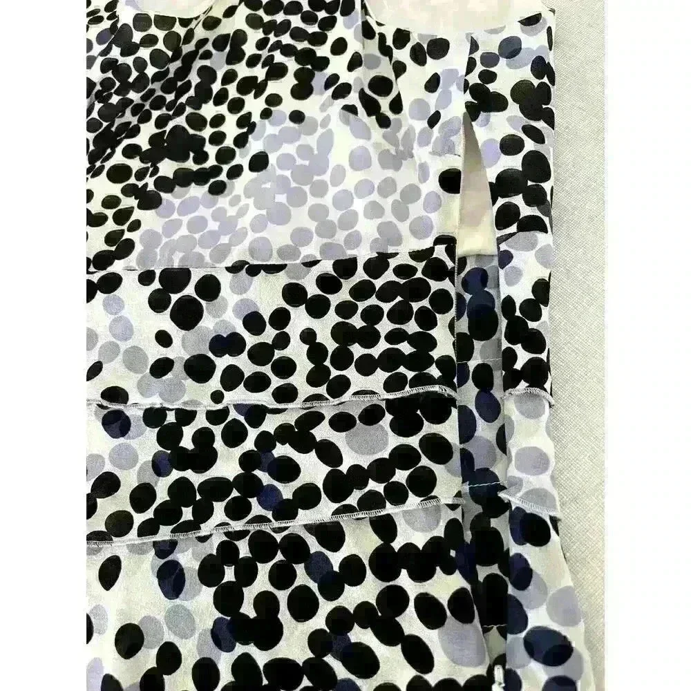 St John Sz 4 Silk Ruffle Dot Top White Black Dot Pattern Feminine Pretty Elegant - Picture 7 of 16